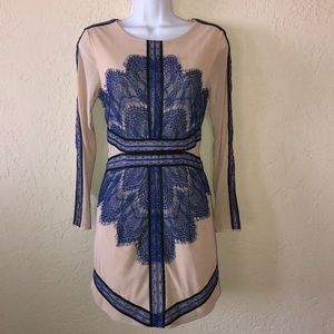 CHOIES nude & blue lace DRESS- S/M